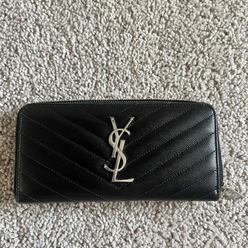 YSL Monogram Large Zip Wallet in Grained Leather